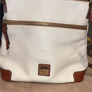 Dooney & Bourke White and Brown Pebbled Leather Crossbody Bag
